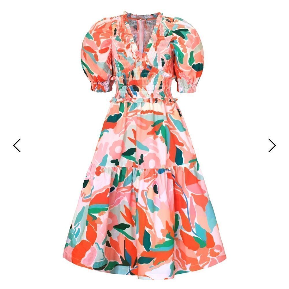 NWT Jessie Zhao Ramona Watermelon Smocked Midi
Dress Size 6
